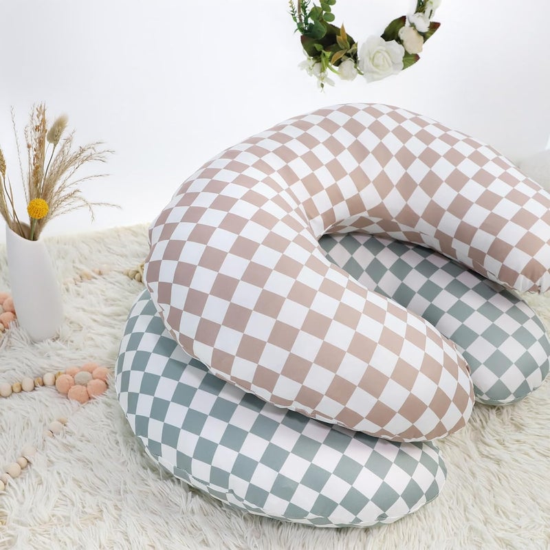DILIMI 2 Pack Nursing Pillow Cover, Stretchy Removable Case for Breastfeeding Pillows, Ultra Soft Comfortable Slipcover for Baby Girl and Boy, Green and Brown Checkered - Image 5